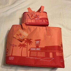 Set of 2! Trader Joe’s Peach Large & Mini Insulated Tote Bags - NWT!